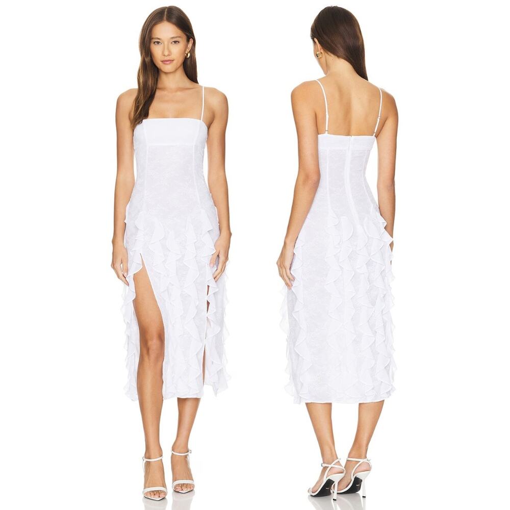 NBD Anila Midi Dress Floral Lace Ruffle Graduation Bridal Formal Party Hoco XS